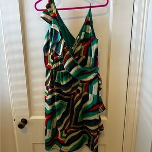 Collective Concepts Asymmetrical Dress in Green, Red, and Blue